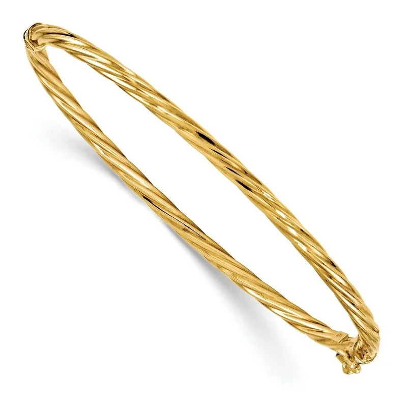 Elegant bracelets for women -Curata 14k Yellow Gold Hinged Twisted Polished Stackable Bangle Bracelet