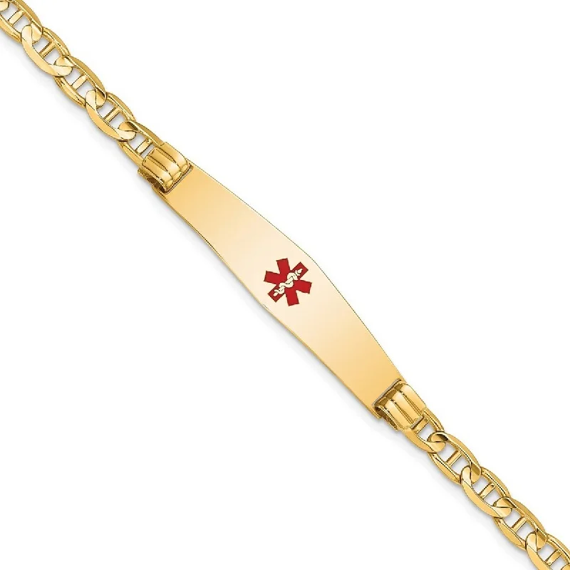 High-end bracelets for women -Curata 14k Yellow Gold 8.5mm Engravable Medical Red Enamel Anchor ID Bracelet