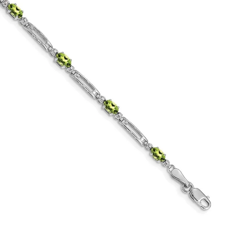 Heart bracelets for women -Curata 3.5mm 14k White Gold Diamond Peridot Bracelet