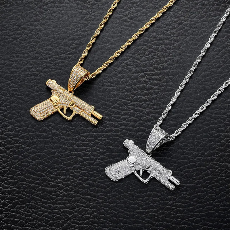 Gold chain necklaces for women -Casual Simple Style Pistol Alloy Inlay Rhinestones Unisex Pendant Necklace