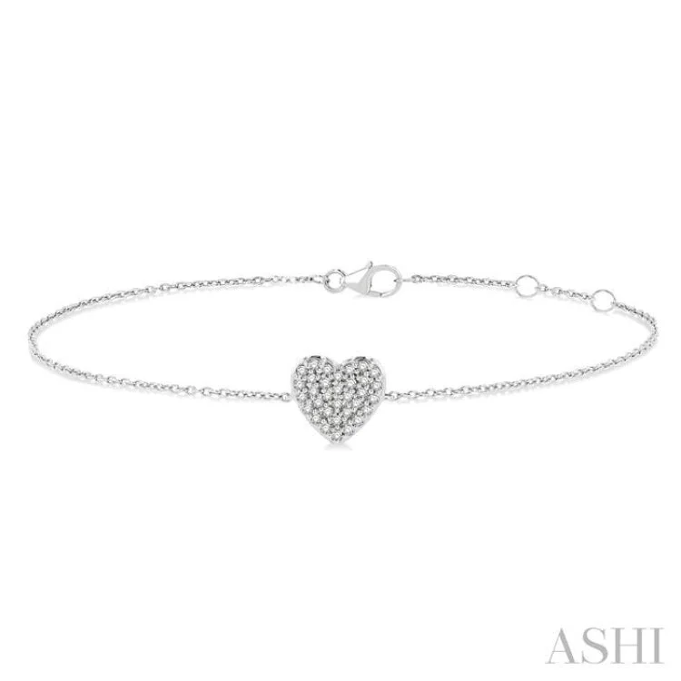 Designer bracelets for women -1/8 ctw Petite Heart Round Cut Diamond Fashion Bracelet in 10K White Gold