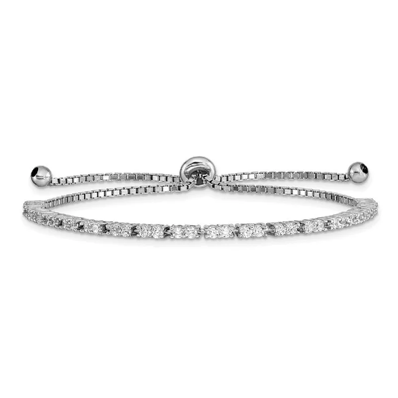 Friendship bracelets for women -Curata 925 Sterling Silver Rhodium Plated April CZ Cubic Zirconia Simulated Diamond Adj Bracelet