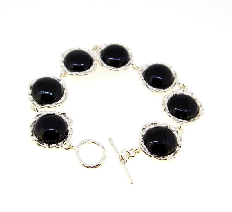 Colored gemstone bracelets for women -7 Round Onyx Links Bracelet BW8364