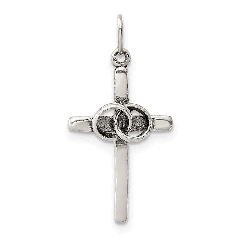 Diamond2Deal 925 Sterling Silver Antiqued Wedding Cross Pendant (L- 24 mm, W- 12 mm)