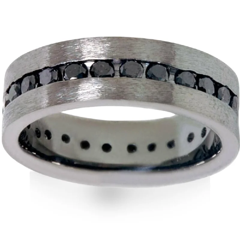 Wedding engagement rings for women -1 1/10ct Black Diamond Brushed Wedding Mens Eternity Band Black Gold