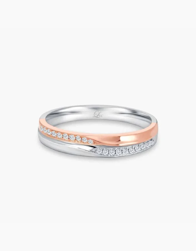 Luxury wedding engagement rings for women -LVC Desirio Wedding Band in White Gold with Rose Gold Band Inlay with Diamonds