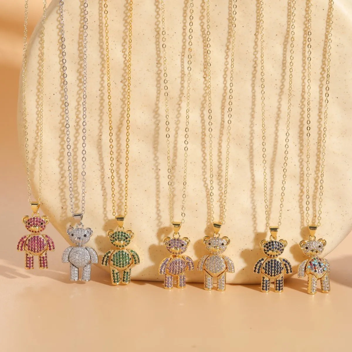 Solitaire necklaces for women -Casual Cute Streetwear Little Bear Brass 14k Gold Plated White Gold Plated Zircon Pendant Necklace In Bulk