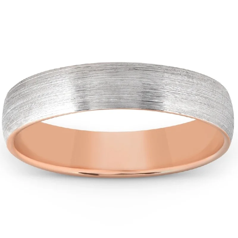 Affordable gold engagement rings for women -Pompeii3 10k Rose Gold Brushed Two Tone Mens Wedding Band