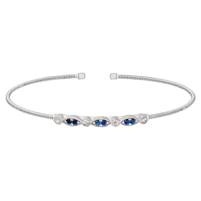 Adjustable diamond bracelets for women -Bella Cavo Blue Cubic Zirconia Cuff Bracelet in Sterling Silver