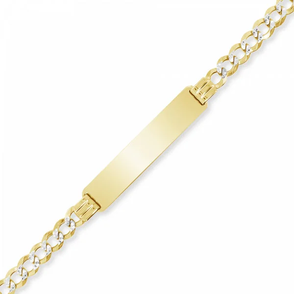 Diamond tennis bracelets for women -10K Yellow Gold Solid Pave Two-Tone Cuban Link ID Bracelet