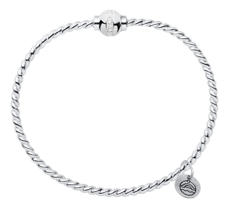 Colorful bracelets for women -Genuine Sterling Silver Cape Cod Twist Bracelet with Polished Sterling and CZ Bead