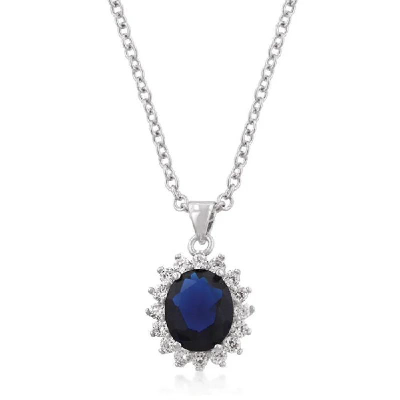 Blue Royal Wedding Pendant with Clear Cubic Zirconia, Oval Shape - 20 Mm L X 17 Mm W X 8 Mm H