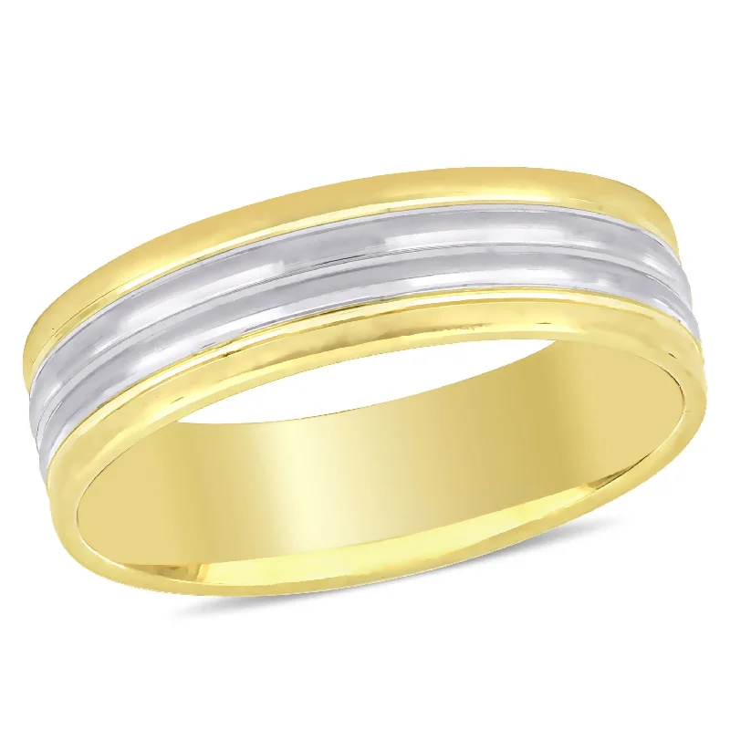 Custom-designed diamond engagement rings for women -Miadora 6 mm Mens Wedding Band in 10k Two-Tone White and Yellow Gold