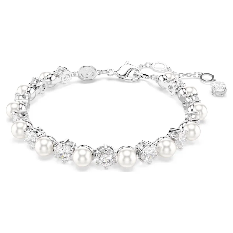 Bangle bracelets for women -Swarovski Matrix Crystal Tennis Bracelet with Crystal Pearls