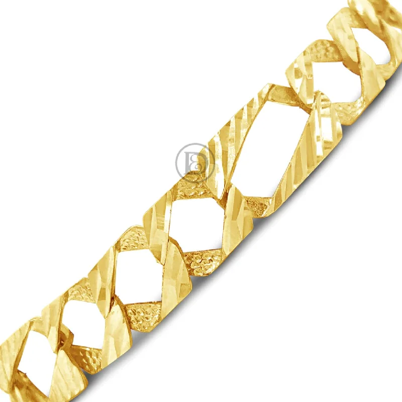 Luxury silver bracelets for women -10K Gold Figaro Bracelet w/ Lazor Cuts