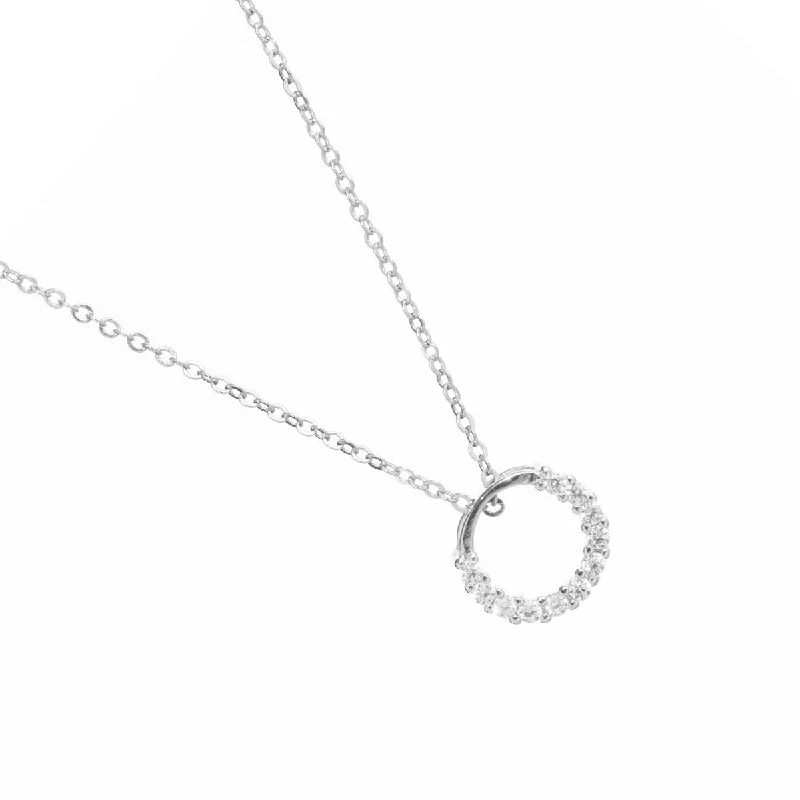 Minimalist gold necklaces for women -Sterling Silver Zirconia Circle Pendant Necklace