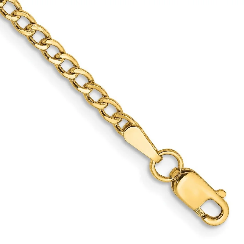 Unique bangle bracelets for women -Curata 14k Yellow Gold Hollow Polished Lightweight Lobster Claw Closure 2.5mm Semi-solid Curb Link Chain Bracelet - 7 Inch