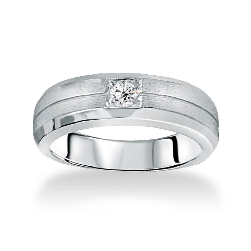 Engagement rings with custom settings for women -14k White Gold Men's 1/ 6ct TDW Brushed Diamond Wedding Band