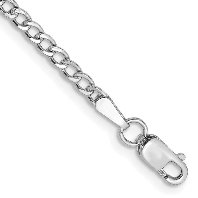 Diamond bangles for women -Curata 14k White Gold Hollow Polished Lightweight Lobster Claw Closure 2.5mm Semi-solid Curb Link Chain Bracelet - 7 Inch