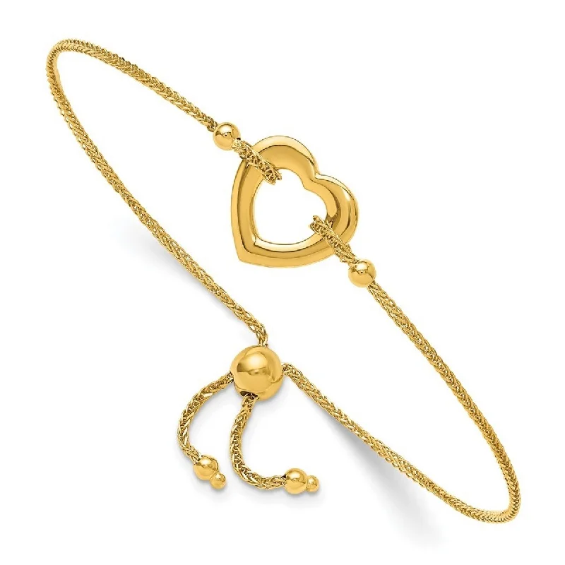 Silver cuff bracelets for women -Curata 14k Yellow Gold Love Heart Adjustable Bracelet