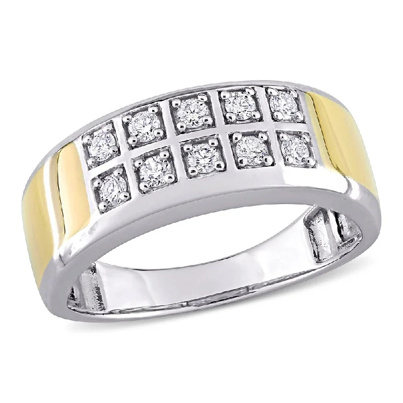 Classic engagement rings with diamonds for women -Miadora 10k 2-tone White and Yellow Gold Men's 1/3ct TDW Diamond Double Row Wedding Band Ring