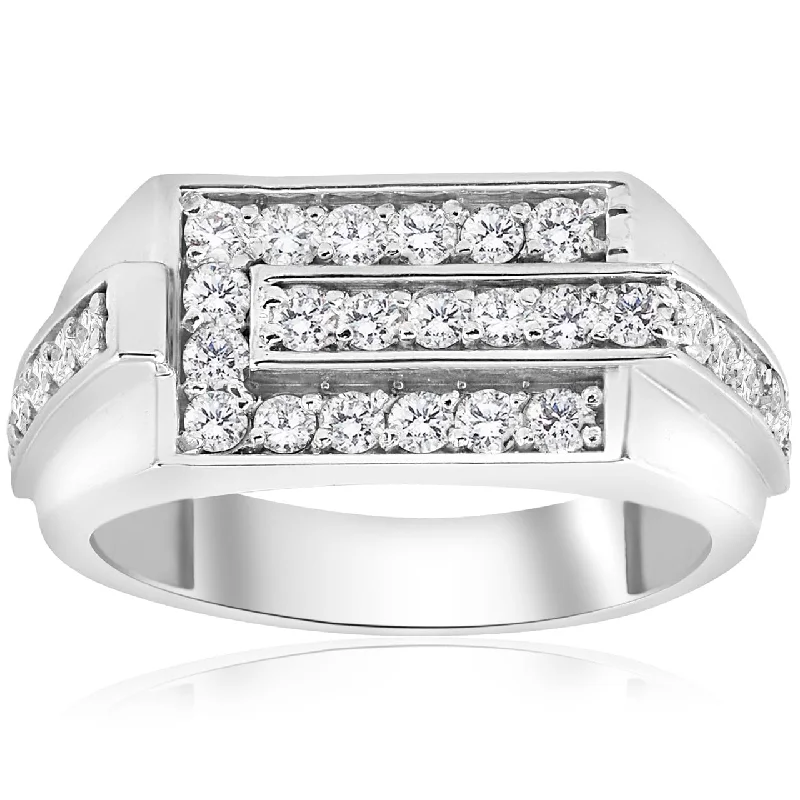 Engagement rings for women with vintage designs -3/4ct Diamond Mens Wedding Ring White Gold