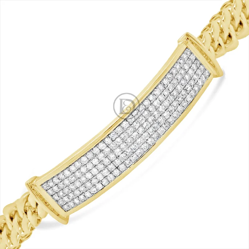 Minimalist bracelets for women -10K Solid Yellow Gold 2.80CT tw Round Cut Cuban Link Diamond ID Bracelet