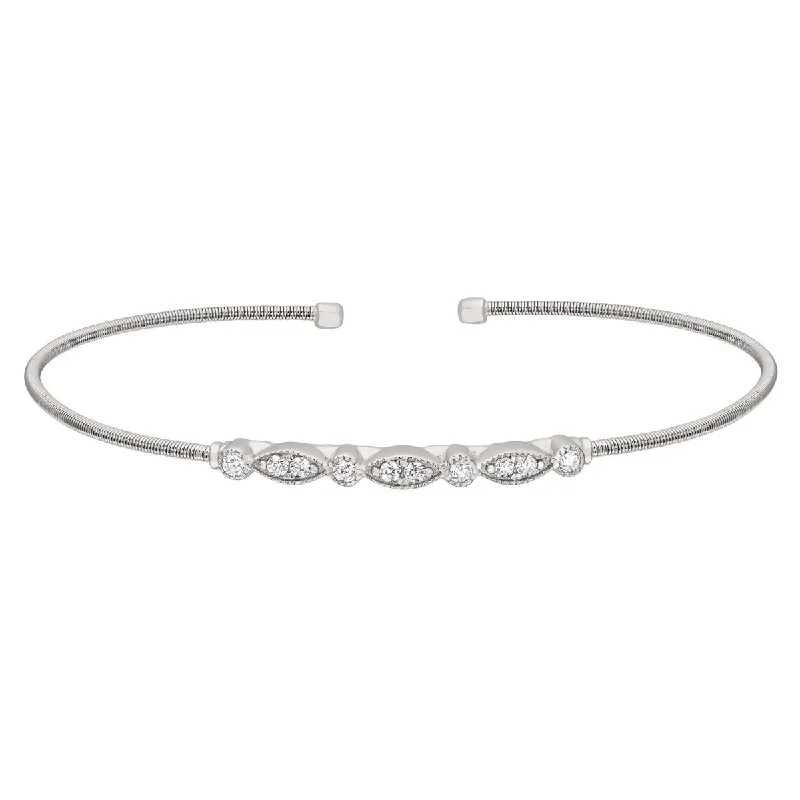 Personalized charm bracelets for women -Bella Cavo Cubic Zirconia Flexible Cuff Bracelet in Sterling Silver