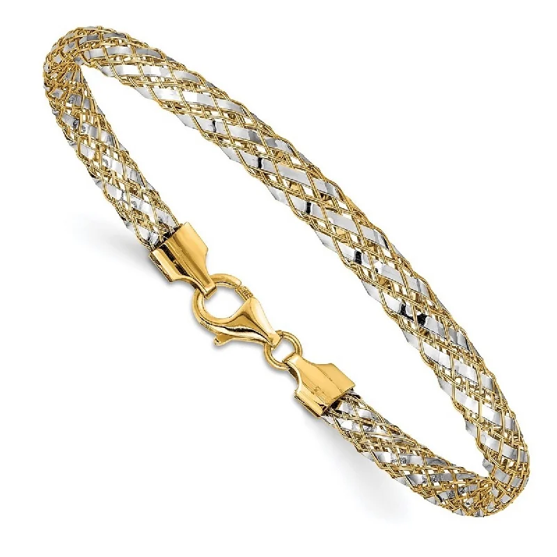 Women's bracelets and bangles online shop -Curata 14k Two tone Gold 5.3mm Woven Mesh Bracelet 7.5 Inch