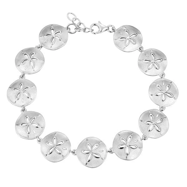 Beaded bangles for women -Life@Sea Genuine Sterling Silver Sandblasted & Polished Sand Dollar Bracelet