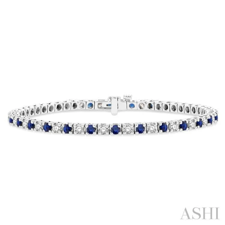 Pearl bracelets for women -1 1/2 ctw Square Box Link 2.5MM Sapphire and Round Cut Diamond Precious Tennis Bracelet in 14K White Gold