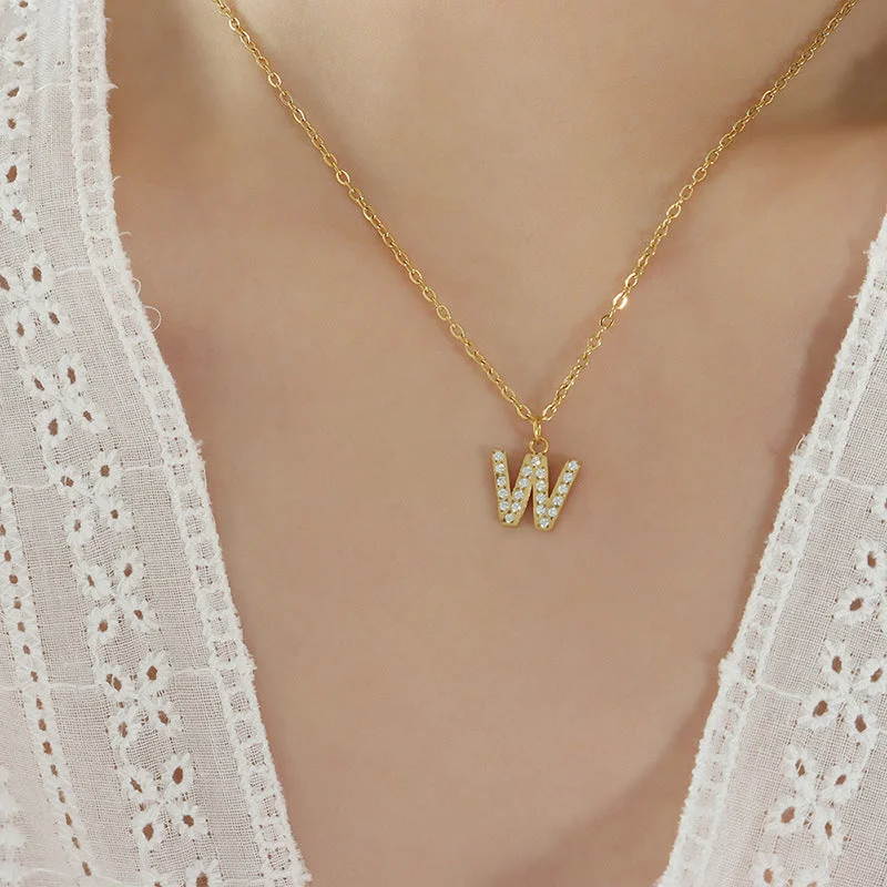 P1344-W Letter Gold Necklace 40 5cm