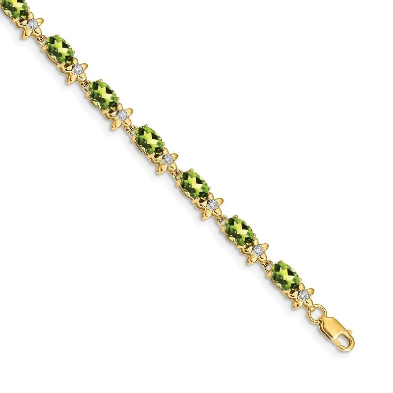 Modern bangles for women -Curata 4.5mm 14k Floral Diamond Peridot Bracelet