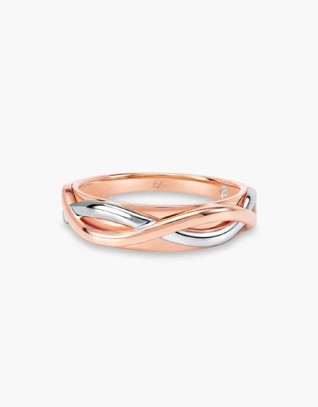 Modern halo engagement rings for women -LVC Desirio Destiny Wedding Band in White and Rose Gold