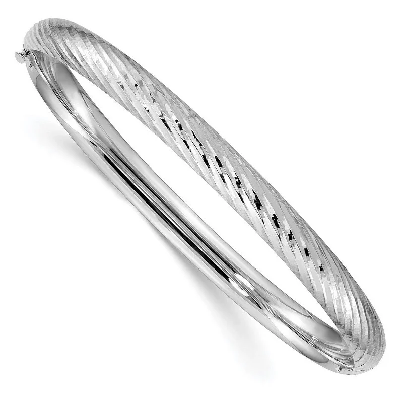 Simple bangles for women -Curata 14k White Gold 4/16 Textured Cuff Stackable Bangle Bracelet