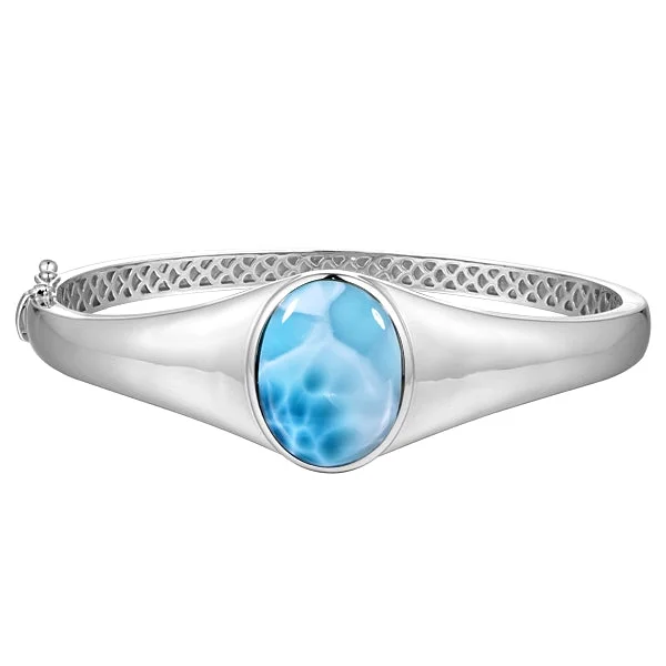 Luxury gold bangles for women -Life@Sea Genuine Sterling Silver Oval Larimar Bracelet