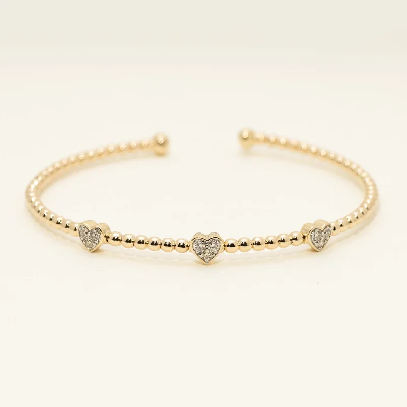 Diamond bangles for women -Diamond Heart Flexible Cuff Bracelet in 10kt Yellow Gold (1/4ct tw)