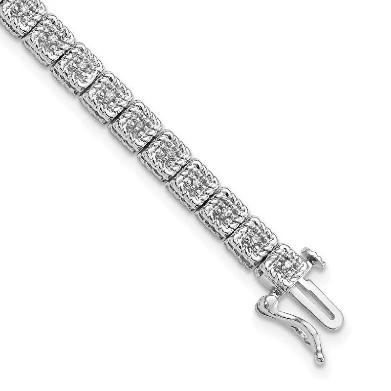 High-end bracelets for women -Curata 925 Sterling Silver Polished Box Catch Closure Rhodium Plated Diamond Bracelet