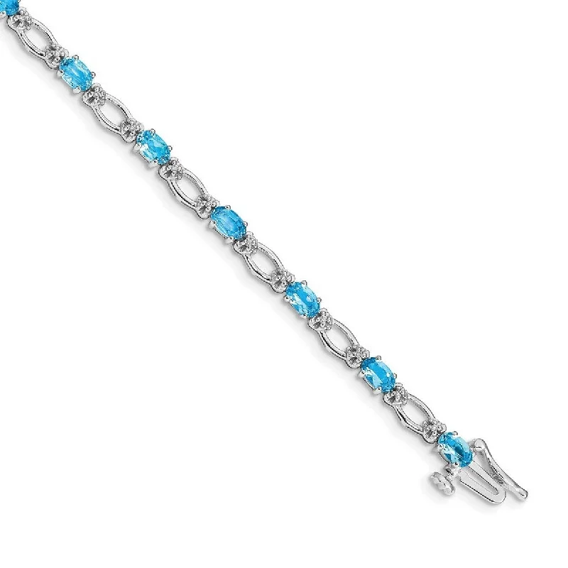 Gold bracelets for women -Curata 3.5mm 14k White Gold Diamond and Blue Topaz Bracelet