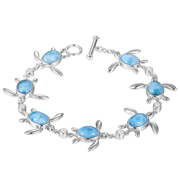 Trendy bracelets for women -Life@Sea Genuine Sterling Silver & Larimar Sea Turtle Bracelet