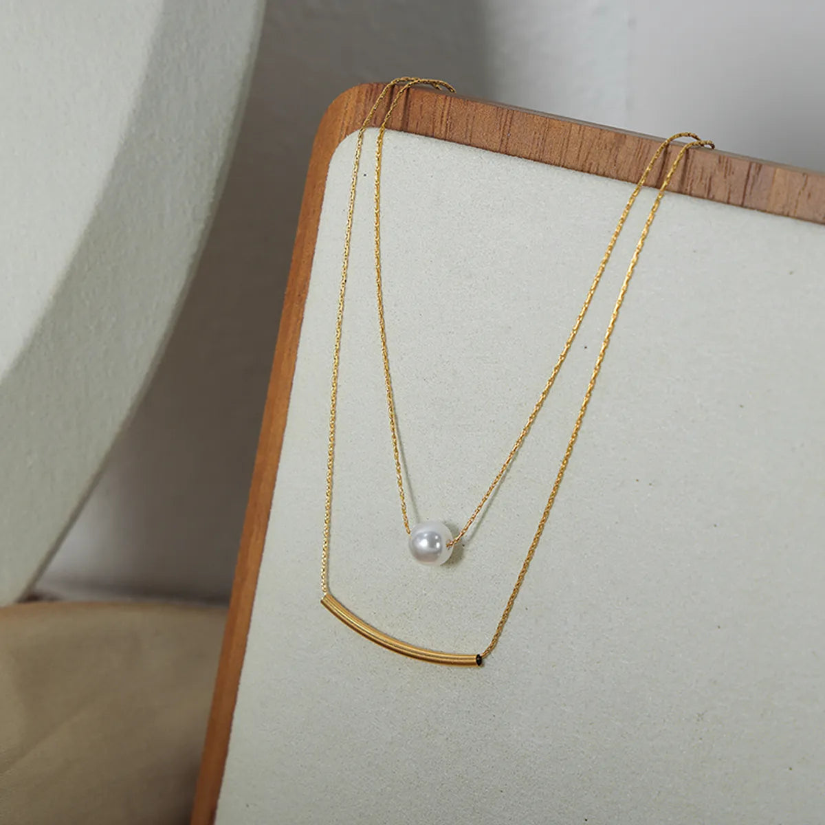 Two-tone necklaces for women -Casual Simple Style Solid Color Artificial Pearl Titanium Steel Plating 18k Gold Plated Double Layer Necklaces