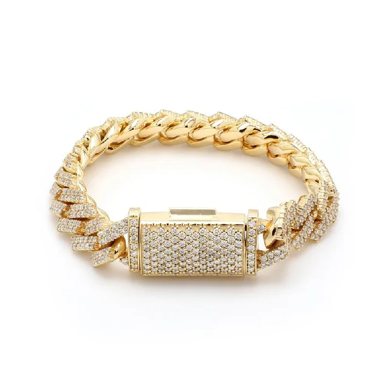 Custom-designed bracelets for women -10K Yellow Gold Men's Cuban Bracelet With 6.30CT  Diamonds