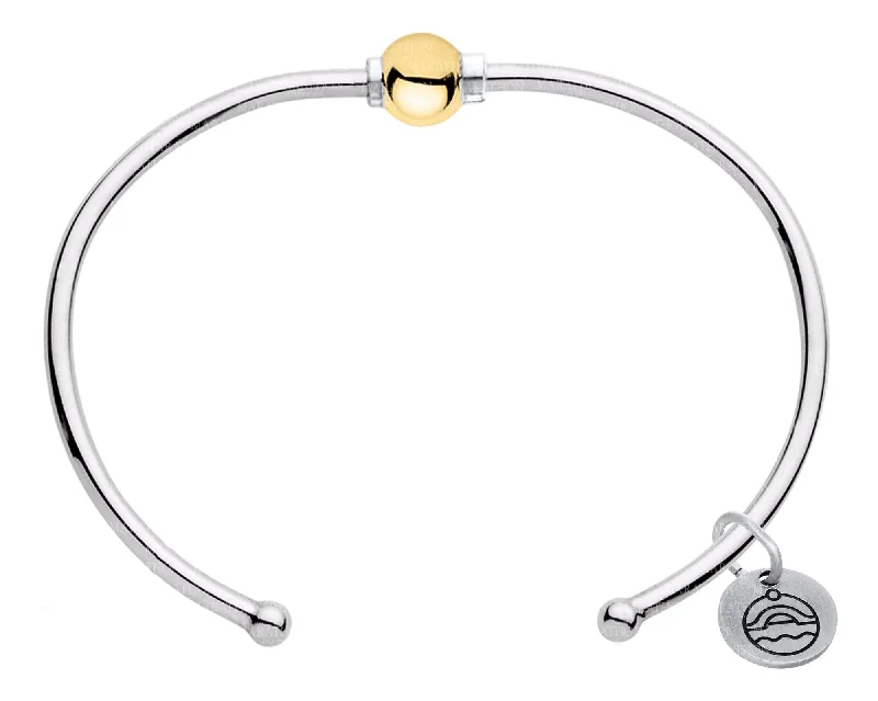 Classic bangles for women -Genuine Sterling Silver Cape Cod Cuff Bracelet with Polished 14k Yellow Gold Bead