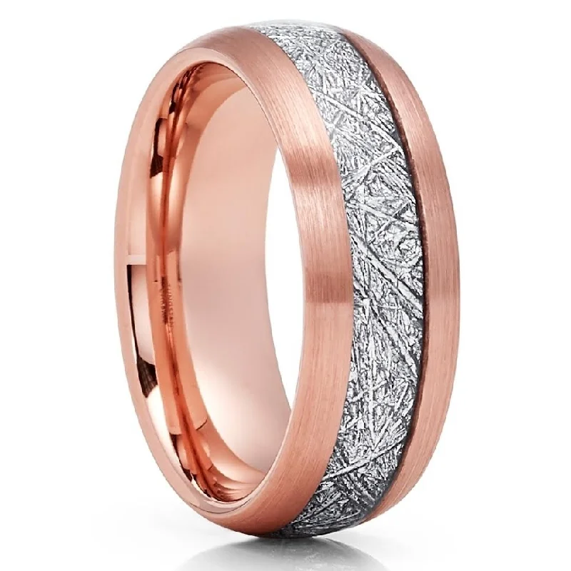 Elegant sapphire engagement rings for women -Meteorite Tungsten Carbide Wedding Ring 8Mm Rose Gold Comfort Fit Size 715