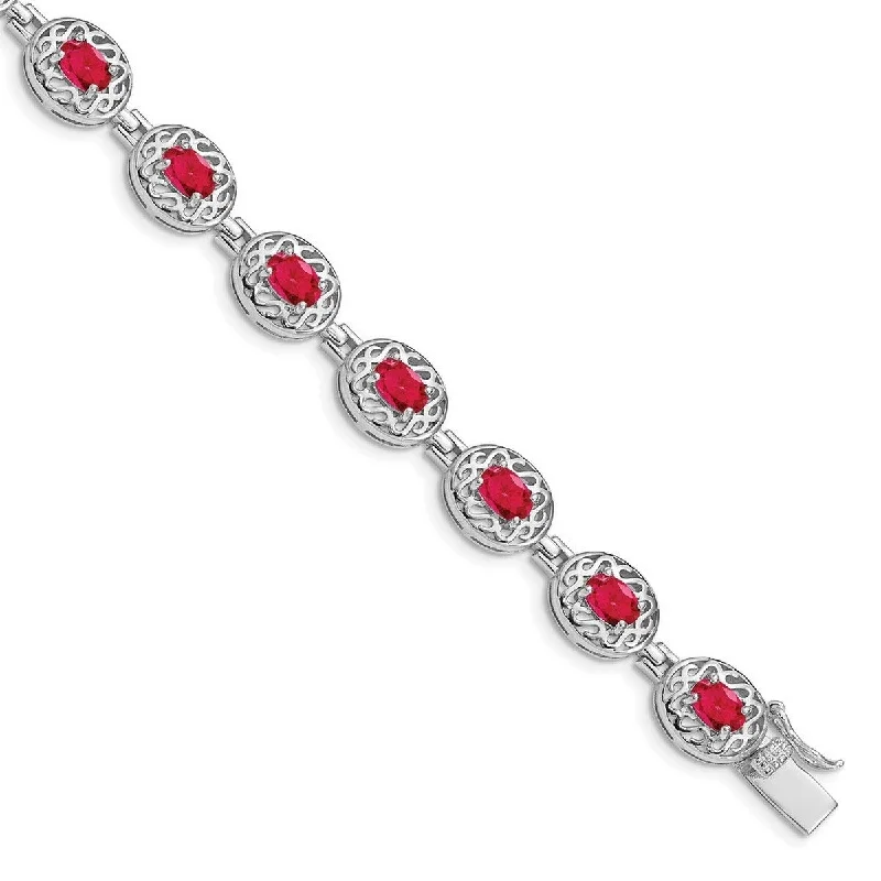 Friendship bangles for women -Curata 925 Sterling Silver Polished Box Catch Closure Ruby Bracelet 7 Inch Box Clasp