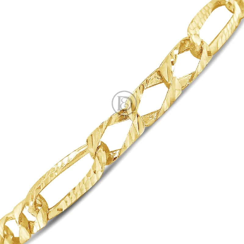 Wedding bangle bracelets for women -10K Gold Figaro Bracelet w/ Lazor Cuts