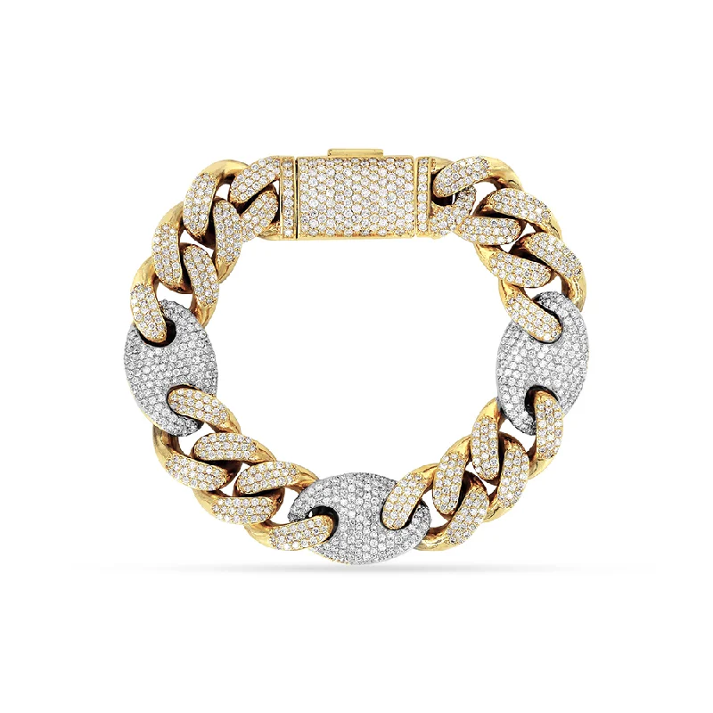 Heart-shaped bracelets for women -10K Yellow/White Gold Men's Cuban Bracelet With 15.45CT Diamonds