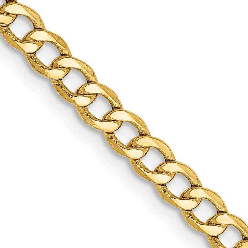 Modern cuff bracelets for women -Curata 14k Yellow Gold Hollow Polished Lobster Claw Closure 3.35mm Semi-Solid Curb Link Chain Bracelet - 8 Inch