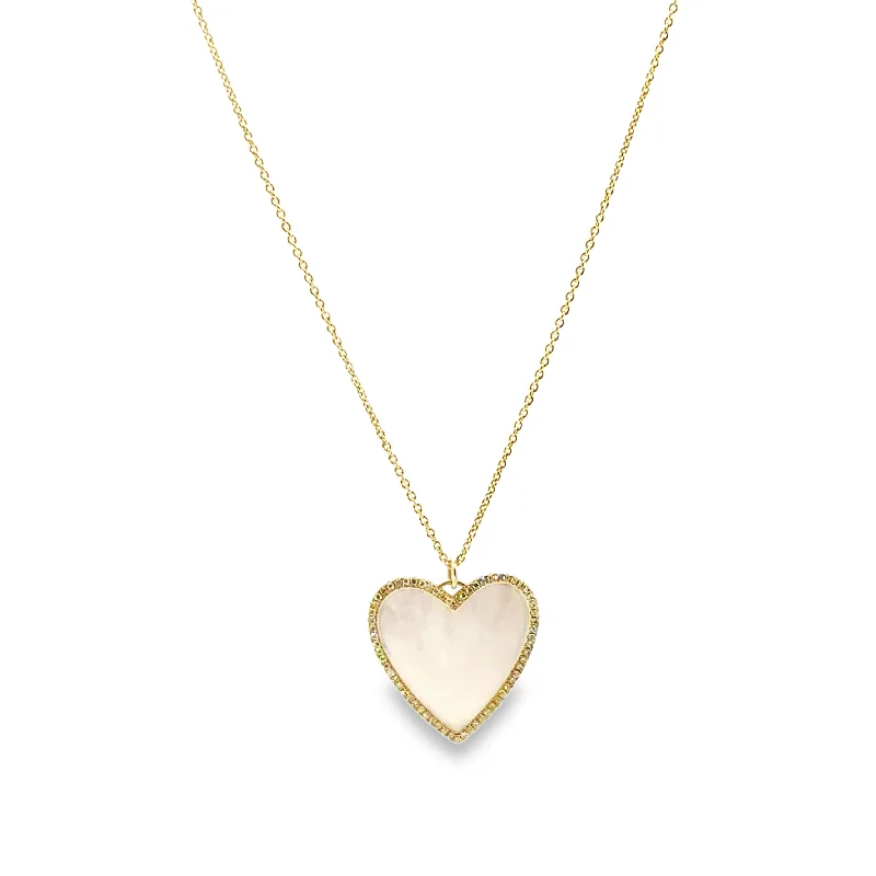 Artistic necklaces for women -Mother of Pearl and Diamond Heart Necklace