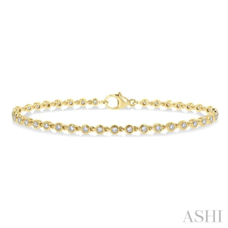 Chunky bracelets for women -1 ctw Bezel Set Round Cut Diamond Tennis Bracelet in 14K Yellow Gold